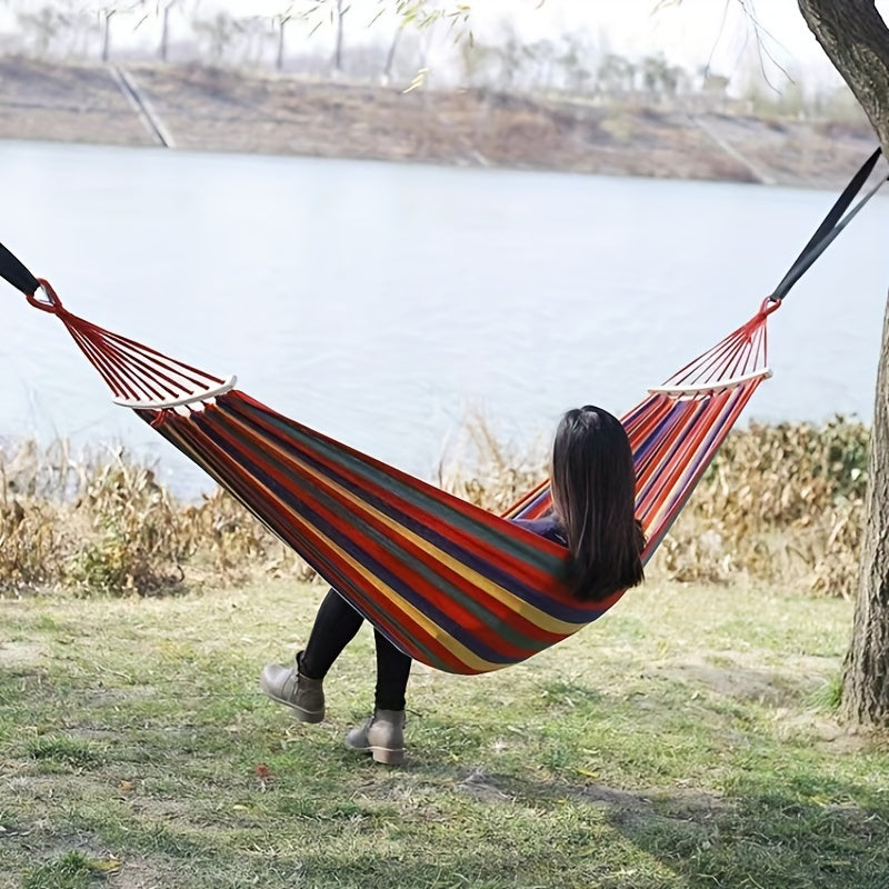 Thickened Canvas Hammock w/Curved Wooden Stick for Camping