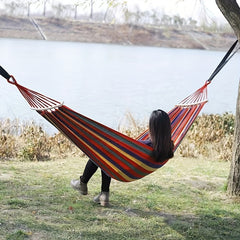 Thickened Canvas Hammock w/Curved Wooden Stick for Camping