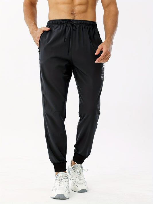 Men's Letter Print Joggers Zipper Pockets Athletic Sweatpants