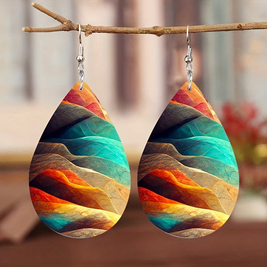 Colorful Mountain Teardrop Dangle Earrings Boho Style