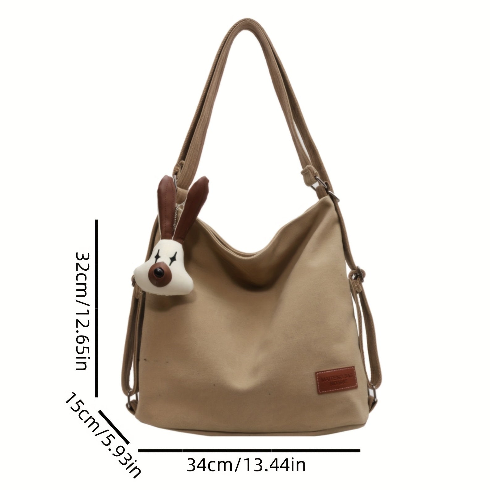 Khaki Canvas Durable Handbag Zipper Large Capacity Shoulder Bag