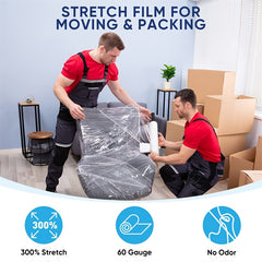 2pcs Stretch Film 38.1cm x 304.8m Shrink Wrap Pallet Wrap Industrial Strength