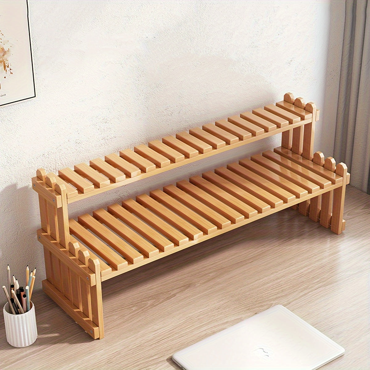 Bamboo Movable Kitchen Shelf Storage Rack Countertop Organizer Apricot