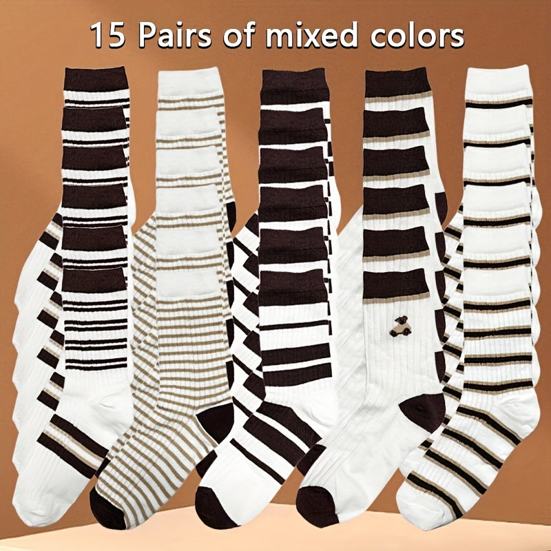 Striped Crew Socks Breathable & Comfy All match Women's Stockings