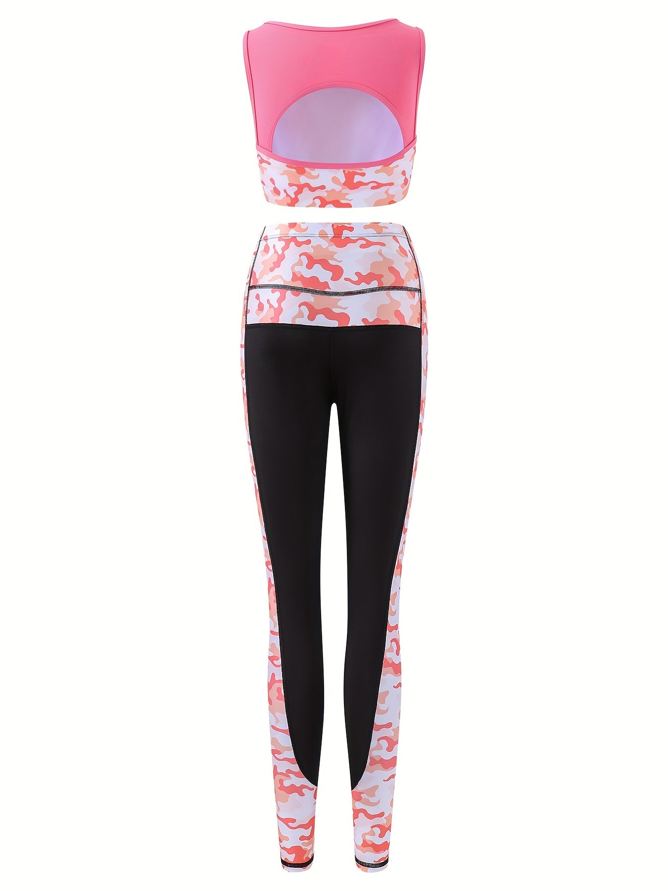2pcs Camo Pattern Yoga Suit for Girls, Sports Running Outfit, Spring Summer Gift
