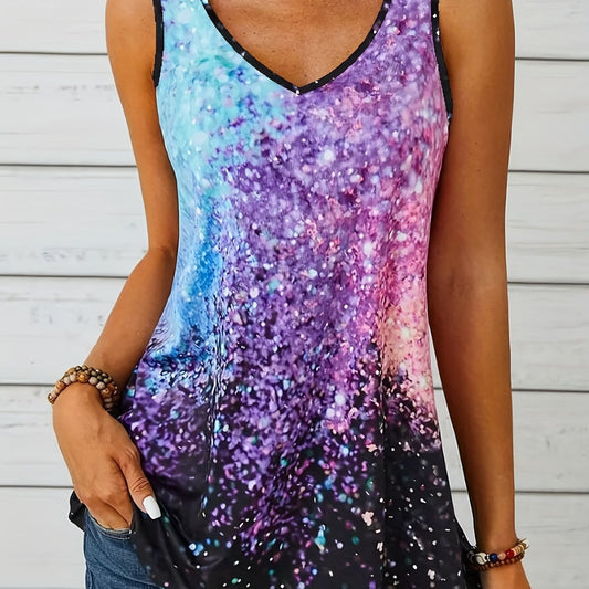 Summer V Neck Tank Top Casual Sleeveless All Over Print Women's Clothing