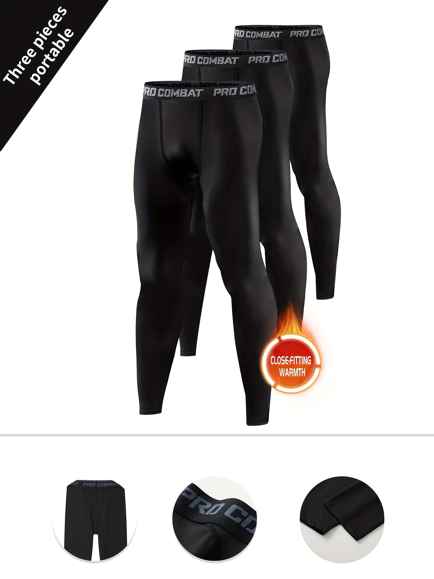 3pcs Cooling Men's Base Layer Tights for Fitness Performance