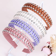 Hand Braided Headband Rhinestone Leather Hairband