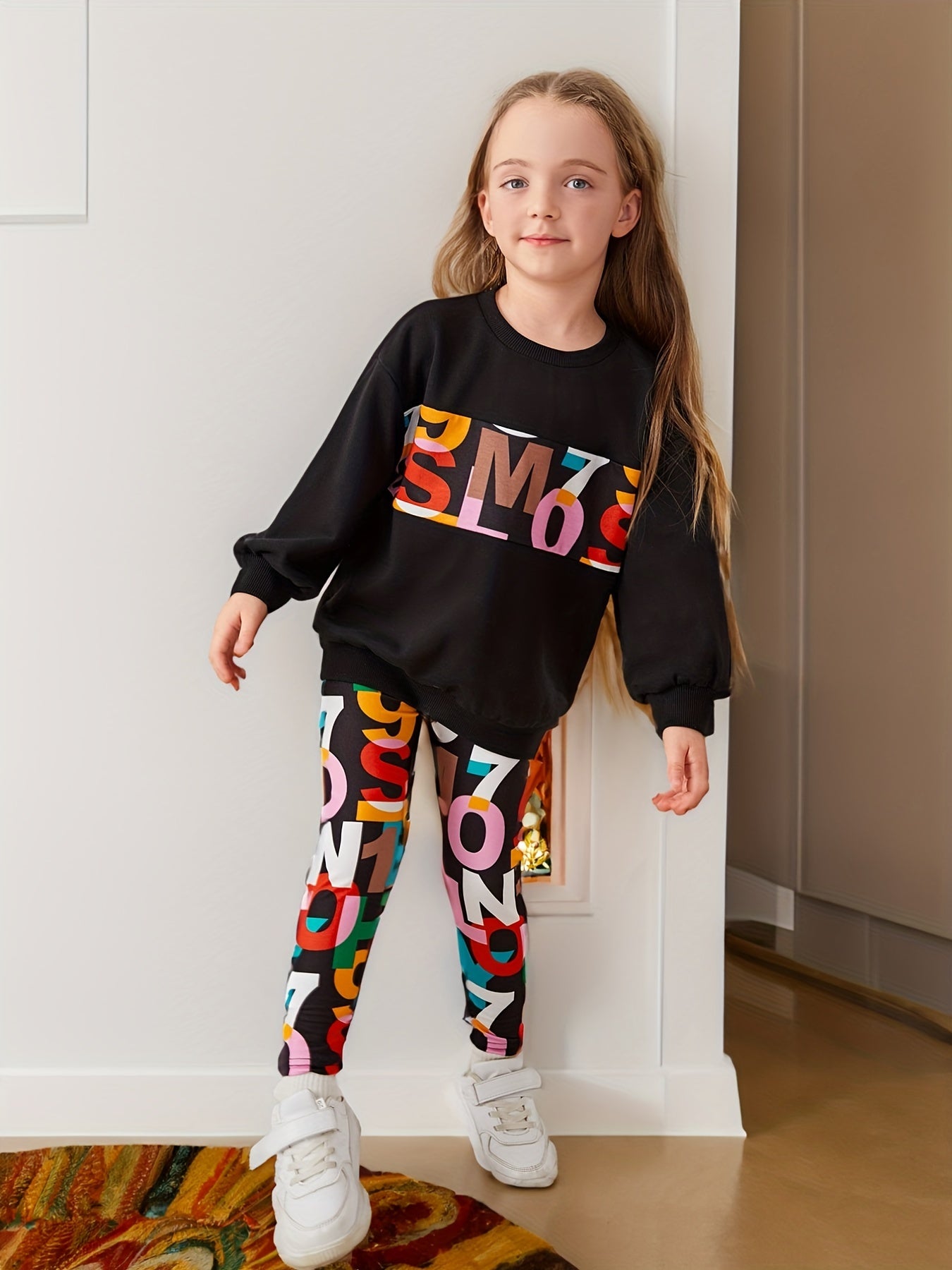 Girl's 2pcs Sweatshirt & Leggings Set Casual Outfits Kids Clothes