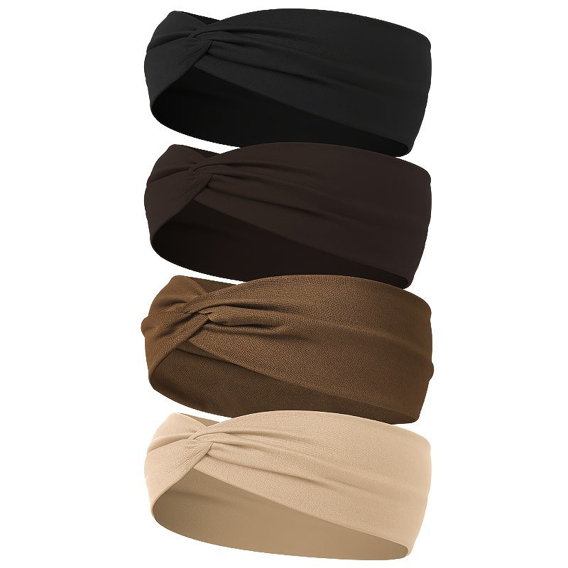 4pcs Soft Stretch Knotted Headband for Yoga Workout Hair Styling