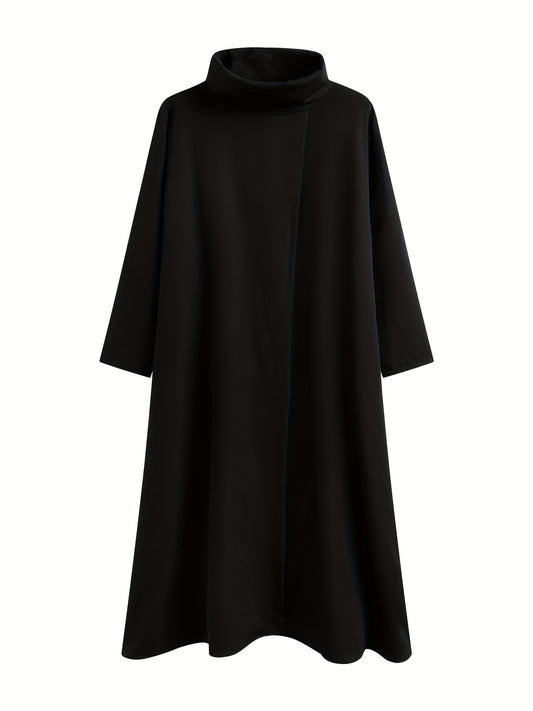 Solid Turtleneck Coat Long Sleeve Outerwear Women's Clothing