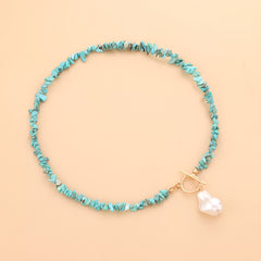 Vintage Pearl Pendant Turquoise Beaded Boho Ethnic Style Necklace