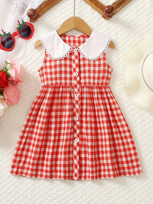 Girl's Plaid Button Front Dress for Summer