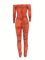 Graphic Print Off Shoulder Jumpsuit Women's Clothing