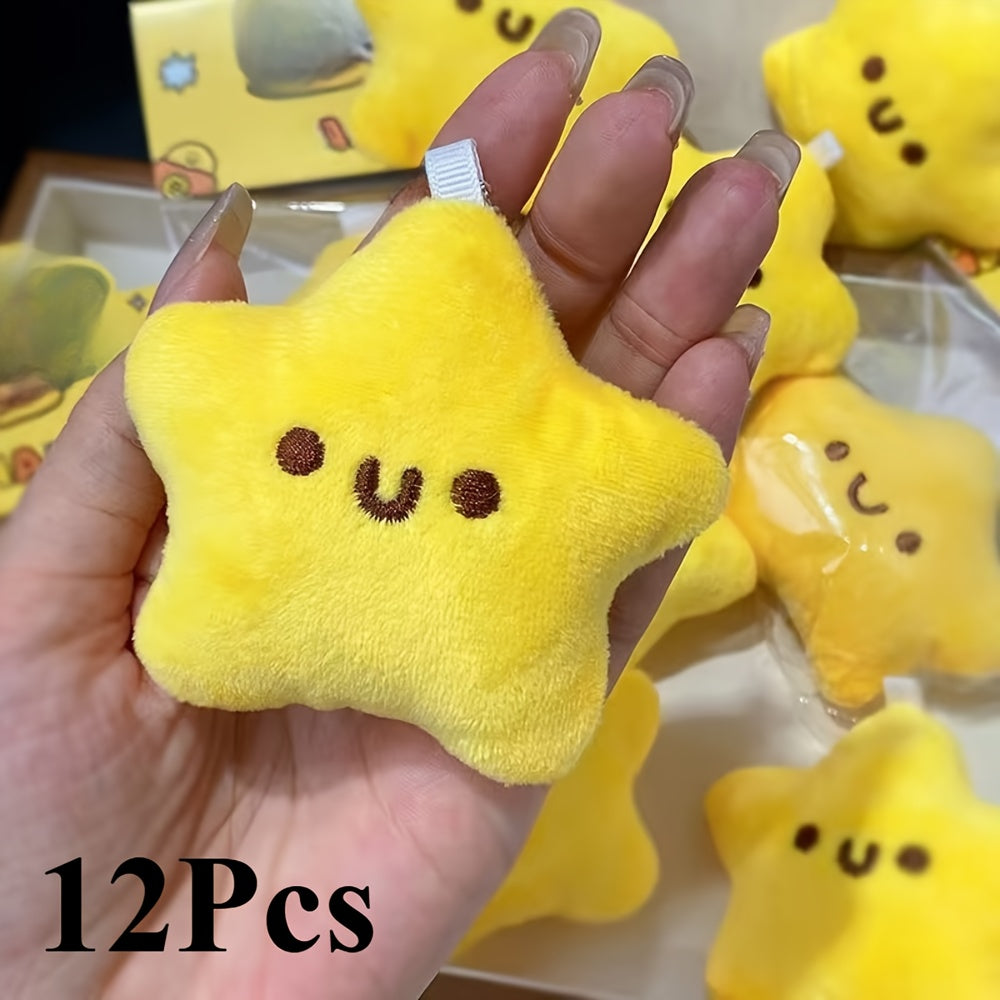 12pcs Yellow Star Squeaky Plush Keychain