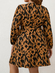  Leopard Print Long Sleeve Wrap Dress With Belt