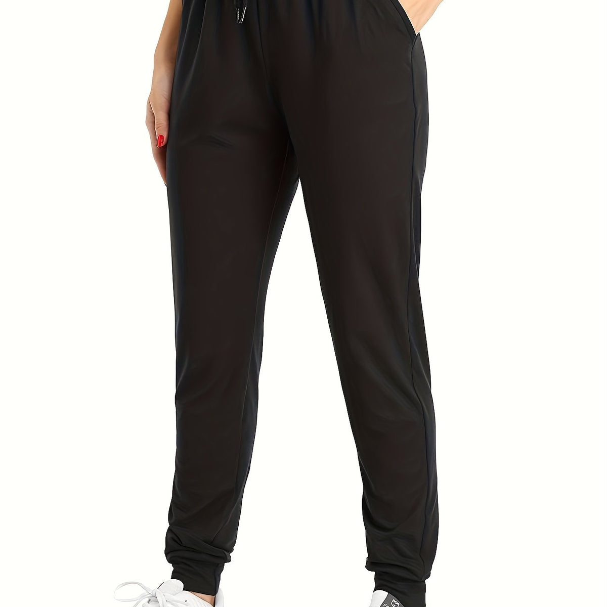 Women's Plus Solid Elastic Drawstring Joggers with Pockets