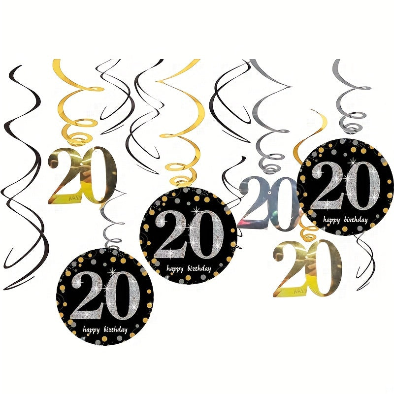 12pcs 20th Birthday Hanging Swirl Decorations