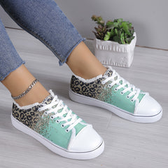 Leopard Print Sneakers Casual Round Toe Flat Canvas Shoes