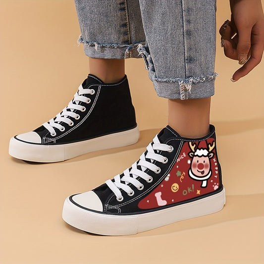 Christmas Reindeer Print Flat Chunky Sneakers