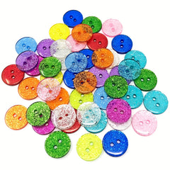 50pcs 15mm Resin Round Glitter Buttons 2 Holes Sewing Accessories DIY Crafts