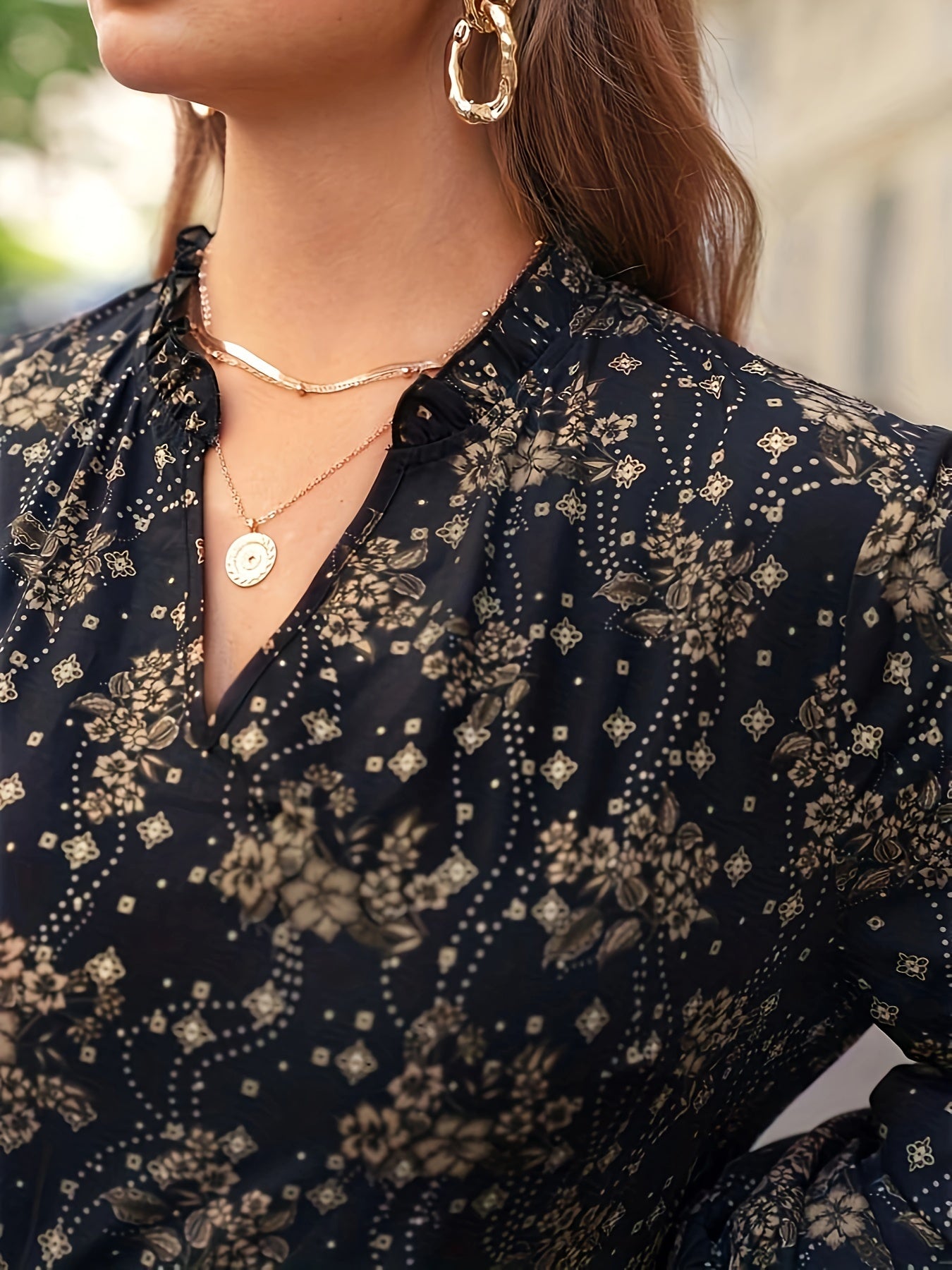  Floral Print Lantern Sleeve Dress