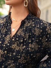  Floral Print Lantern Sleeve Dress
