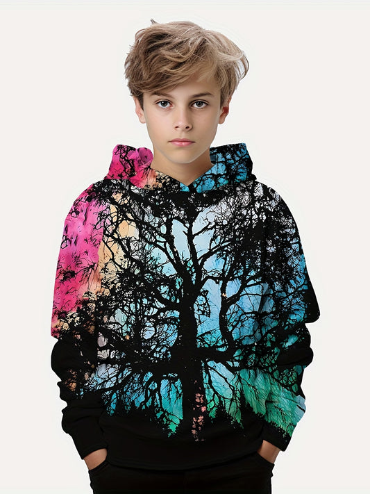 Tree 3D Print Boys Casual Hooded Sweatshirt For Spring Fall