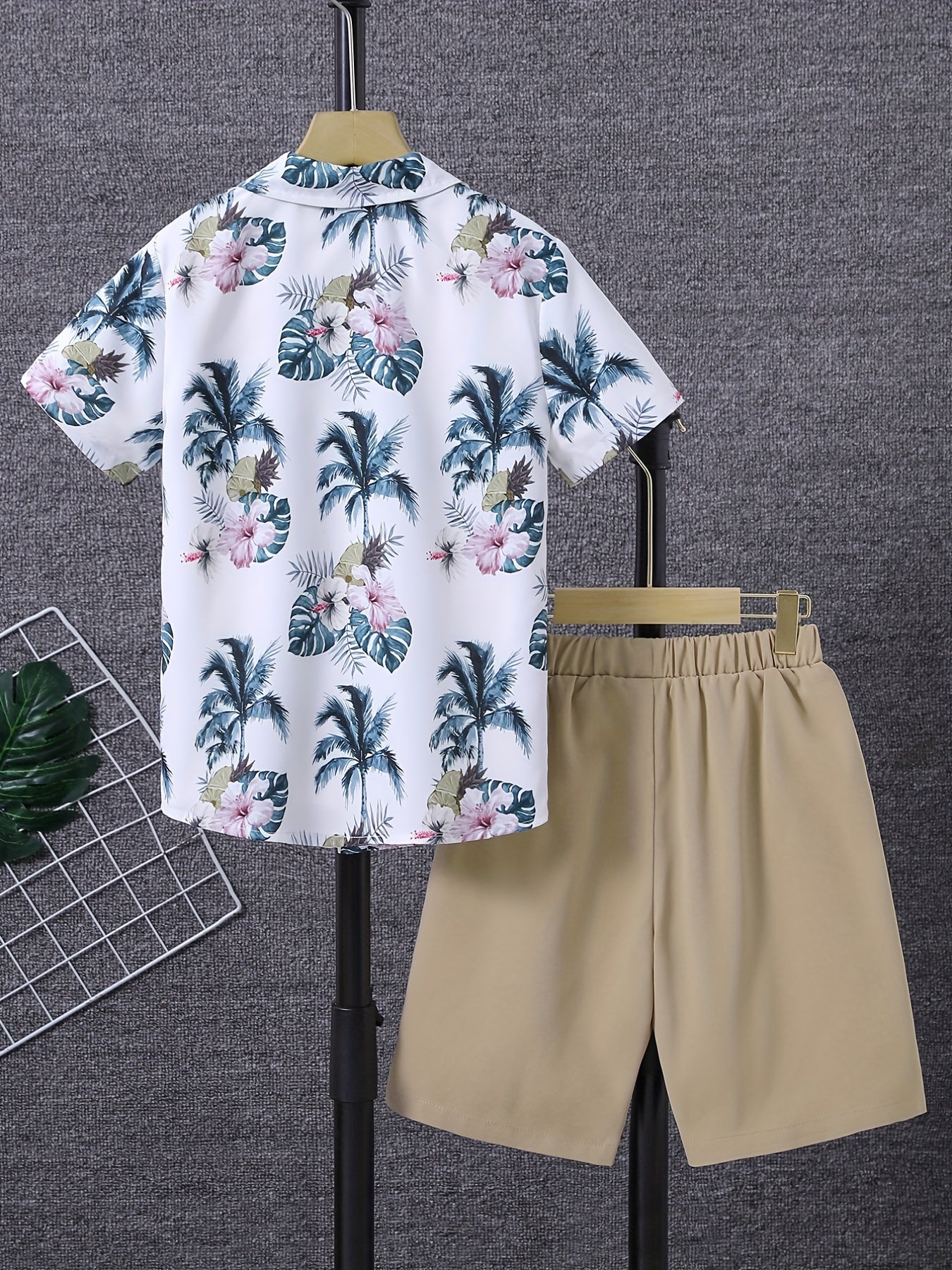 Boys Flower & Leaf Print Casual Outfit Shirt & Shorts Set