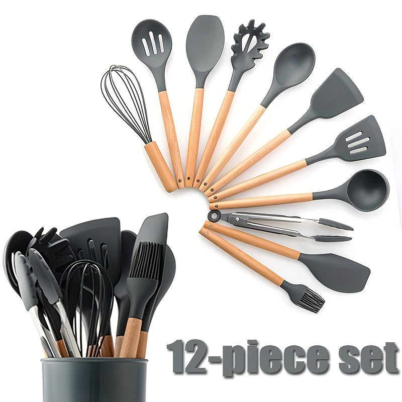 12pcs Silicone Utensil Set Non Stick Kitchen Cooking Spatula Spoon