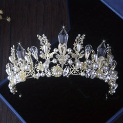 Faux Pearl Crystal Headband Queen's Style Tiara Head Jewelry