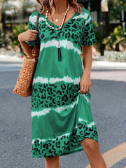  Tie Dye Leopard Print V Neck Dress