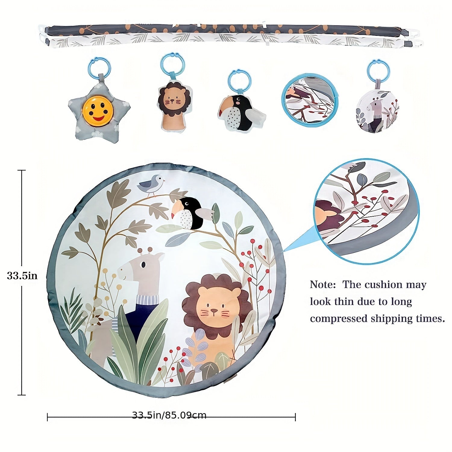 Cartoon Baby Gym Play Mat with Music, Cognitive Developmental Toy