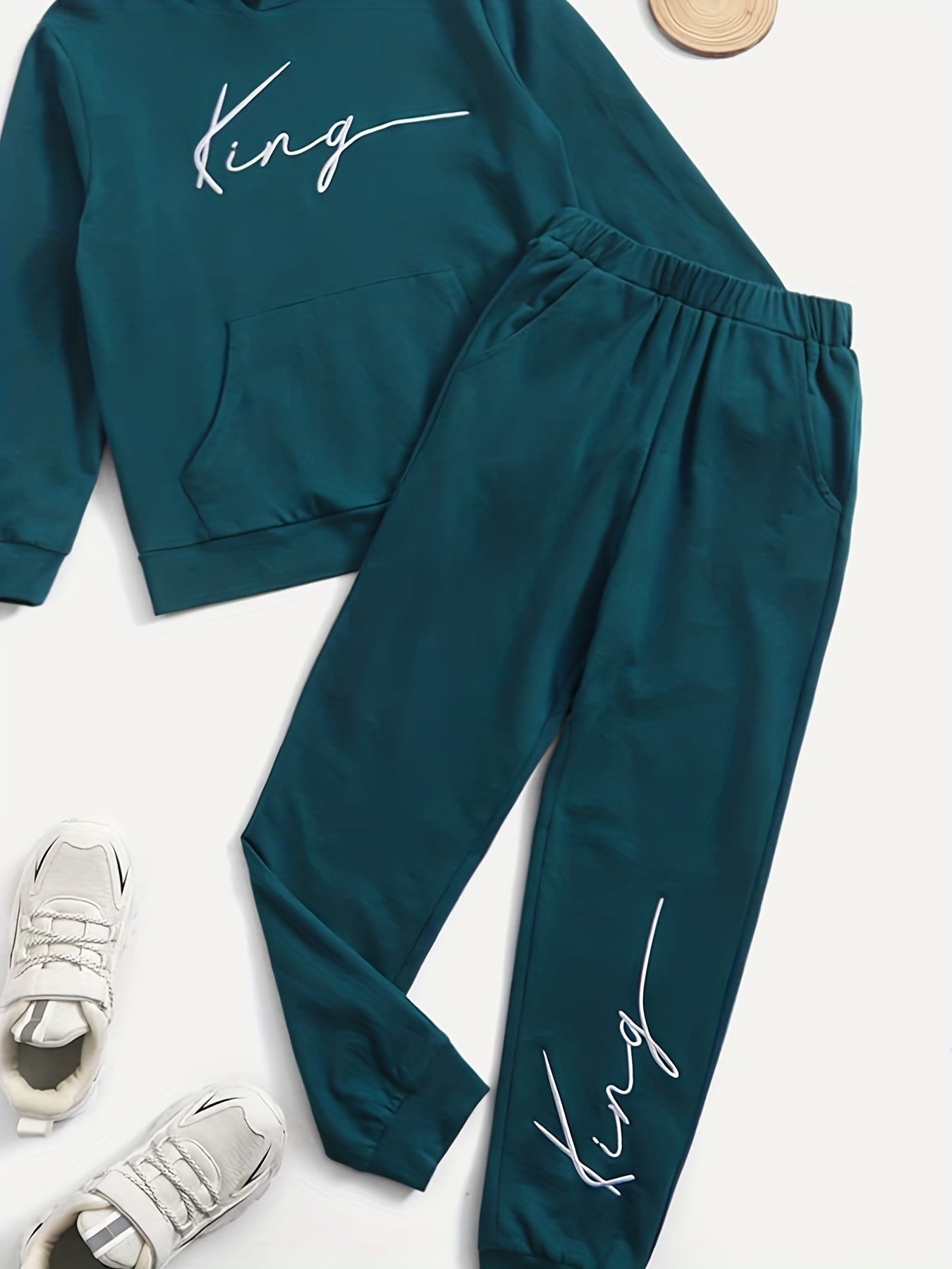 Boy's KING Print 2pcs Hoodie & Sweatpants Set Long Sleeve Top Casual