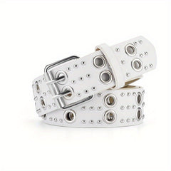 Double Pin Buckle Rivet Belt Hollow Out PU Leather Punk Jeans Pants Belt