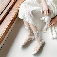 Cartoon Bear Print Sheer Mesh Socks Women's Stockings