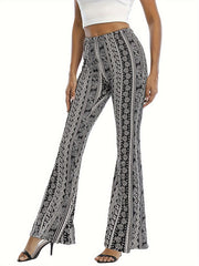  Geometric Print Elastic High Rise Flared Leg Pants