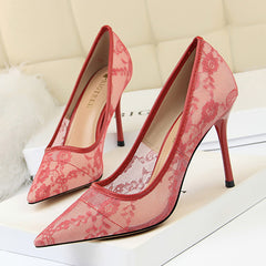 Women's Stiletto High Heels Lace Pointed Toe Shoes
