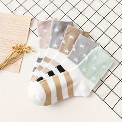5 Pairs Star Print Striped Socks Women's Stockings