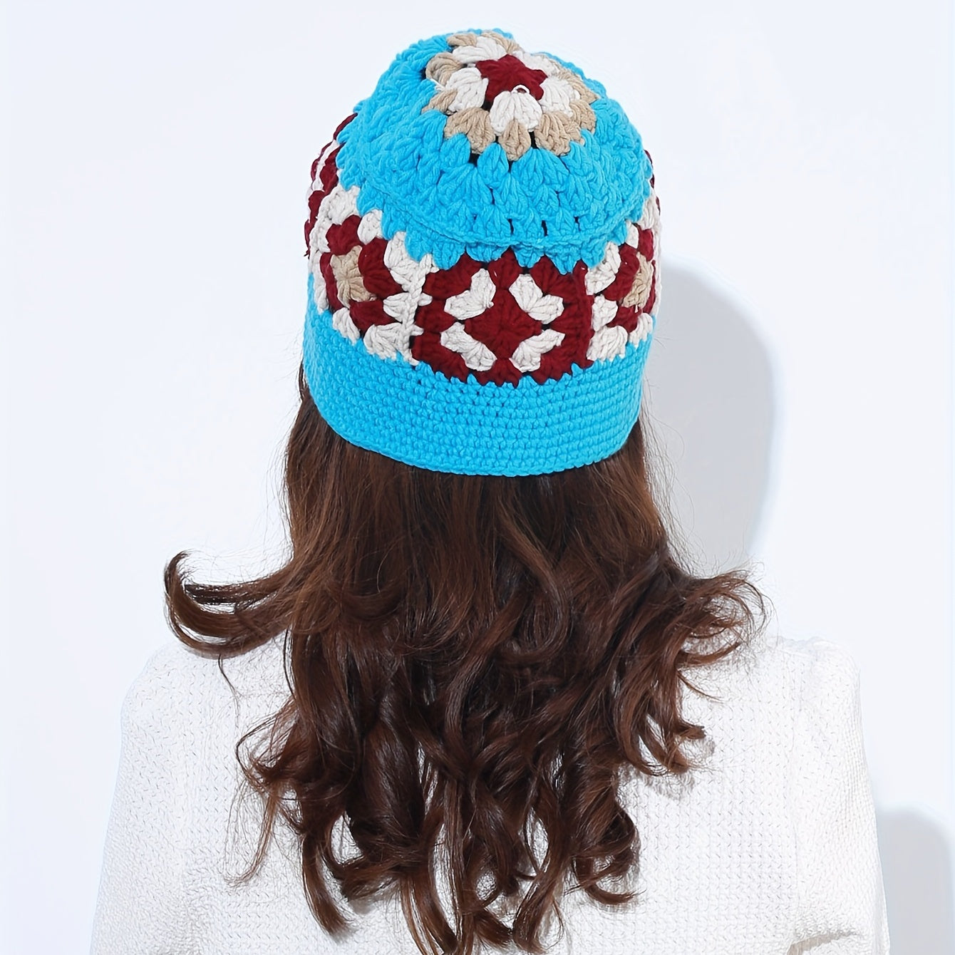 Flower Crochet Bucket Hat Knitted Hollow Cloche Hat Bright Block