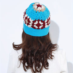 Flower Crochet Bucket Hat Knitted Hollow Cloche Hat Bright Block