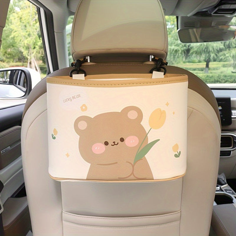 Cartoon Bear Storage Box Car Seat Back Trash Can Car Storage Bag Car Accessories