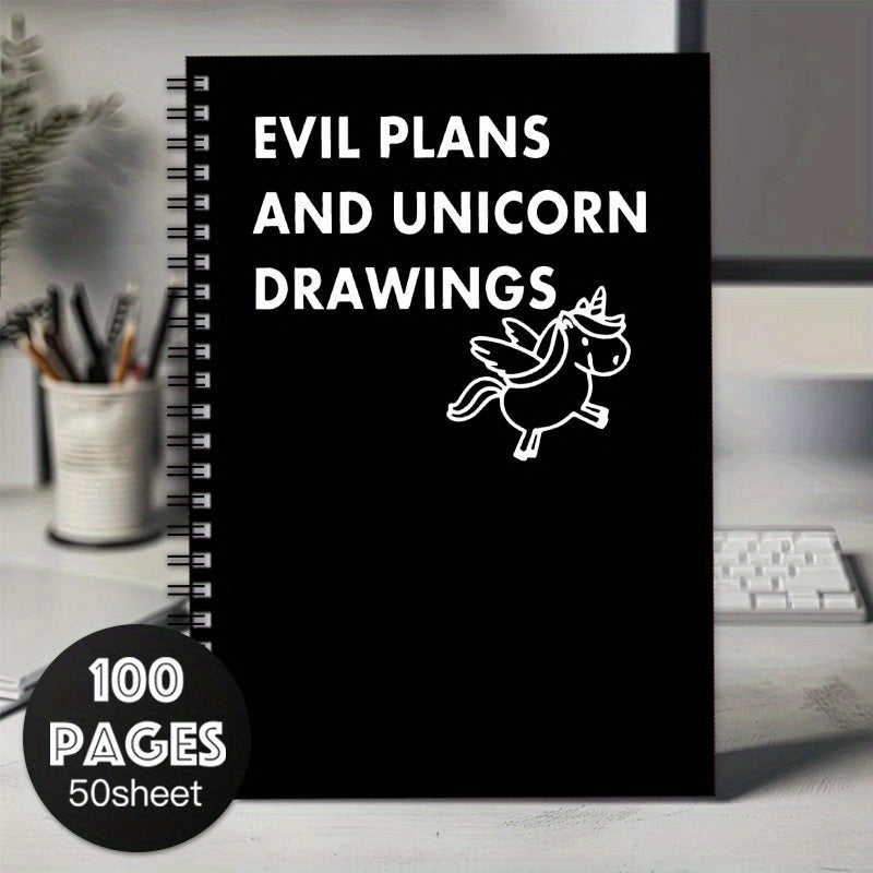 Humorous Spiral Notebook Journal Sarcastic Evil Plans and Unicorns Cover Pages
