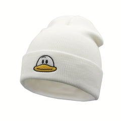 Duck Embroidery Beanie Warm Skull Cap Elastic Knit Hats for Women & Men