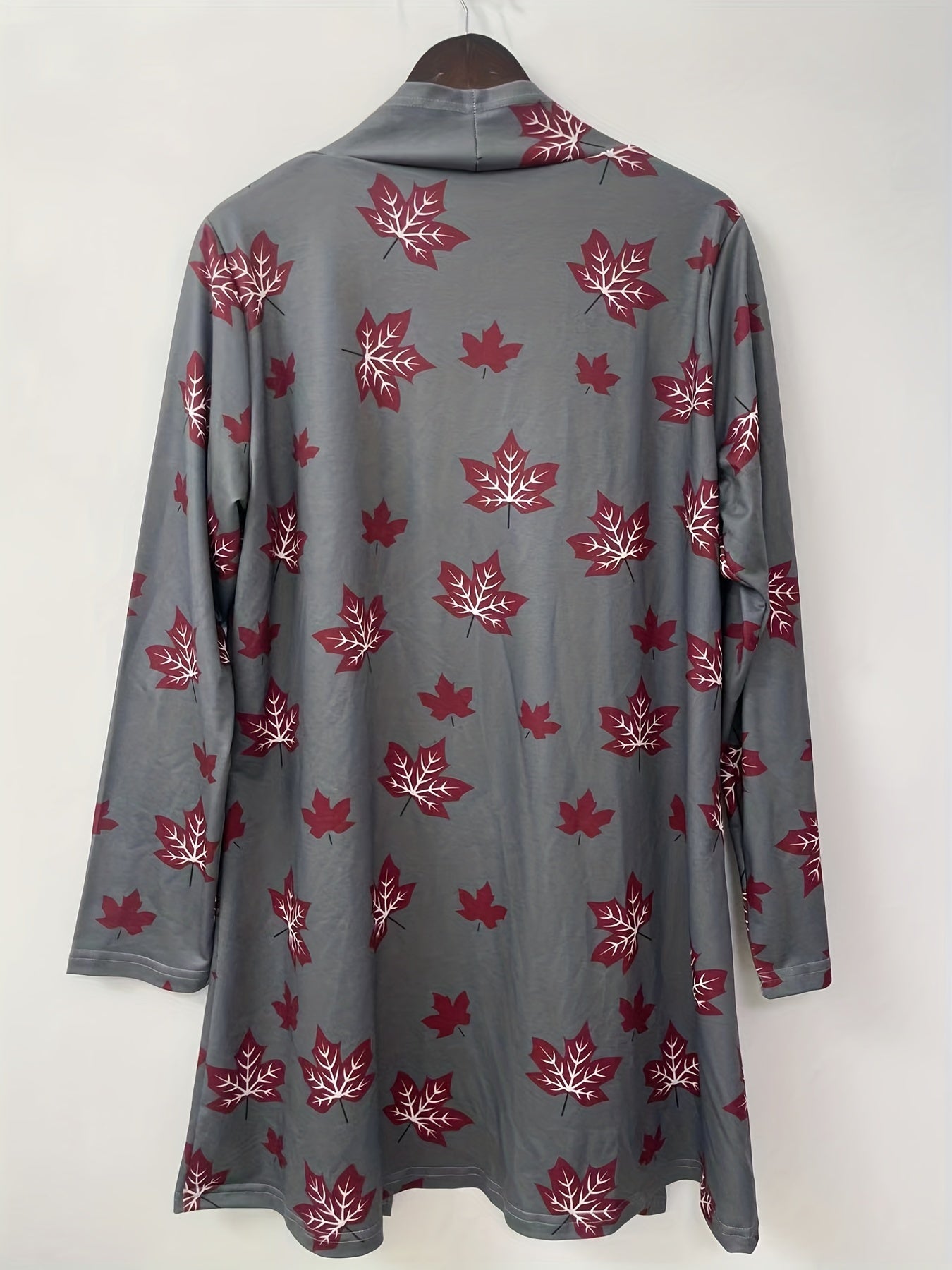  Leaf Print Cardigan Long Sleeve Stretch Coat