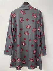  Leaf Print Cardigan Long Sleeve Stretch Coat