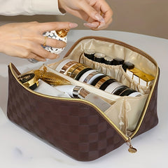 Checkerboard Pattern Cosmetic Bag Zipper Makeup Organizer