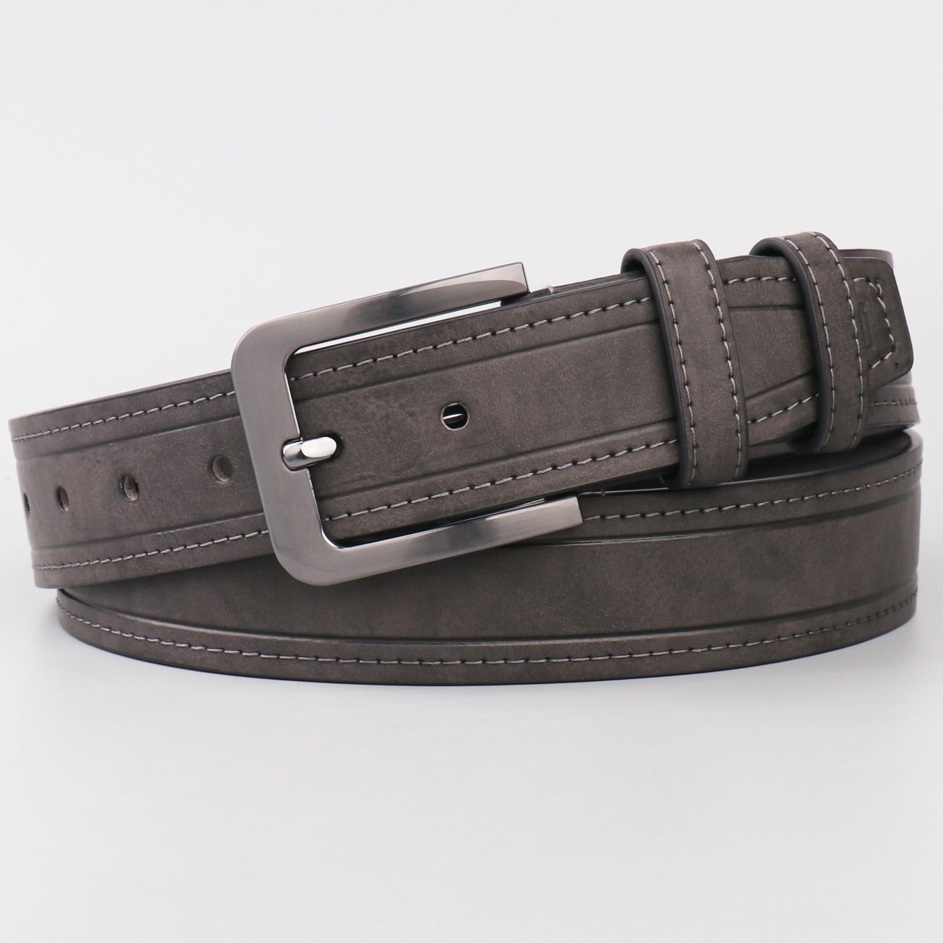 Men's Dark Grey PU Leather Belt with Pin Buckle