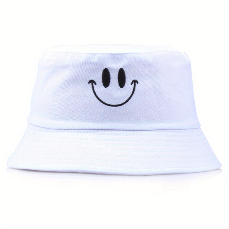 Happy Face Embroidery Bucket Hat Sun Protection Sunshade Hat