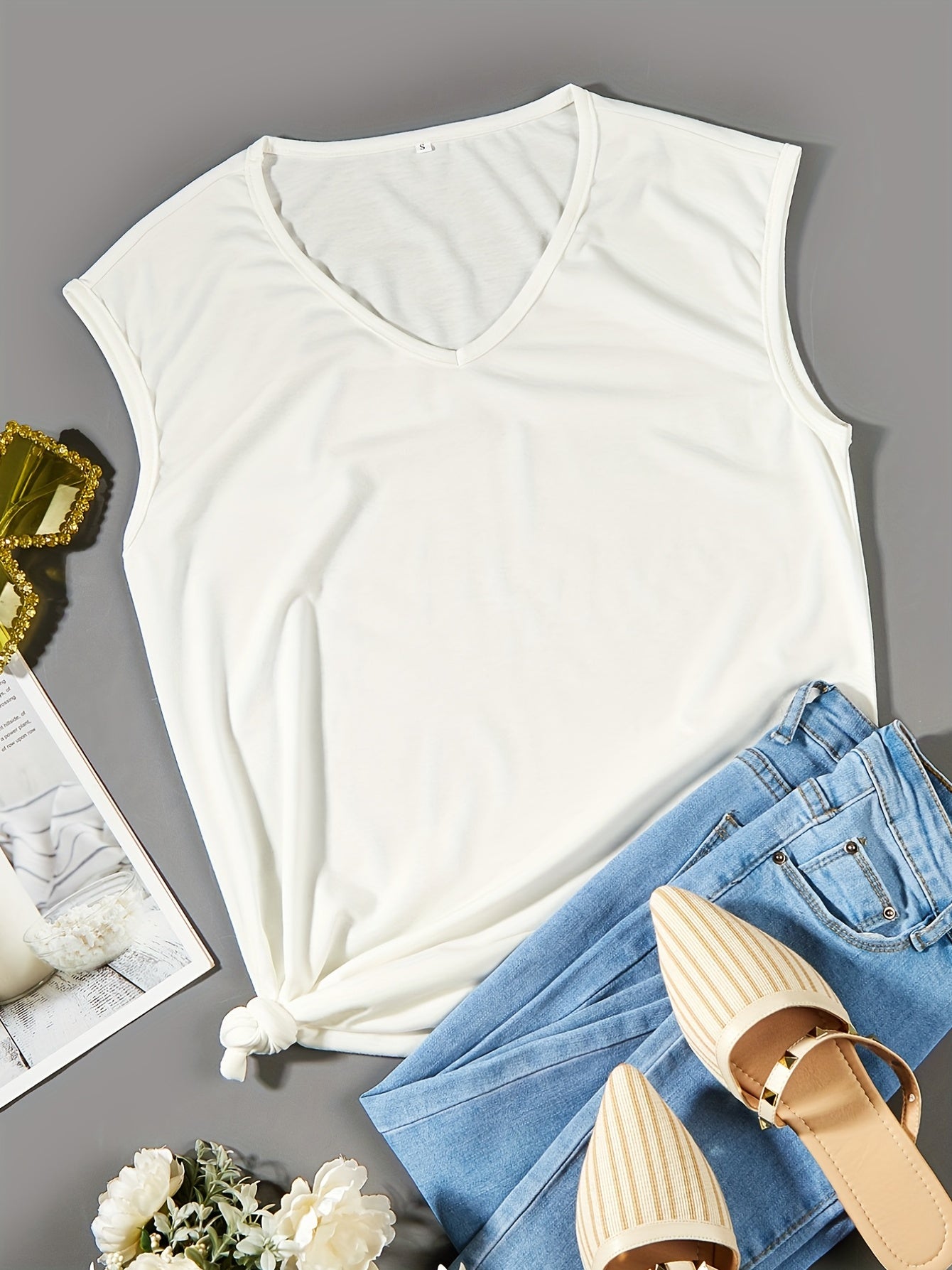 Women's V-Neck Sleeveless Tank Top for Summer